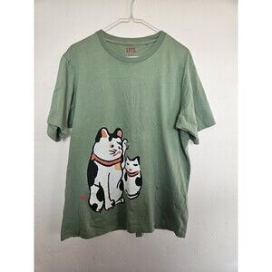 Uniqlo Green Graphic T-SHIRT with 2 Cats, Size XL